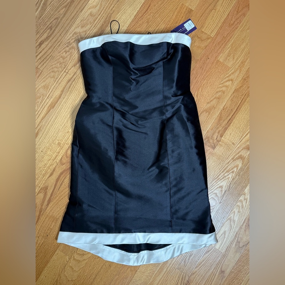NWT Ralph Lauren Collection Purple Label Black Strapless Silk Dress Size 10